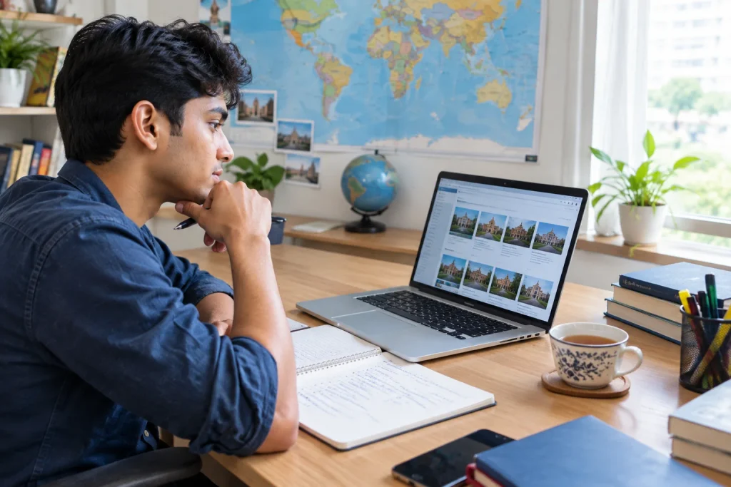 Student comparing Canadian universities for a master's application
