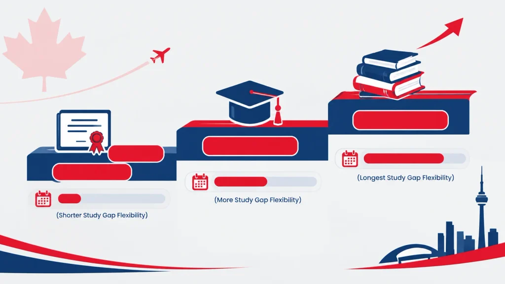 Infographic showing accepted study gap years for diploma, bachelor's and master's in Canada