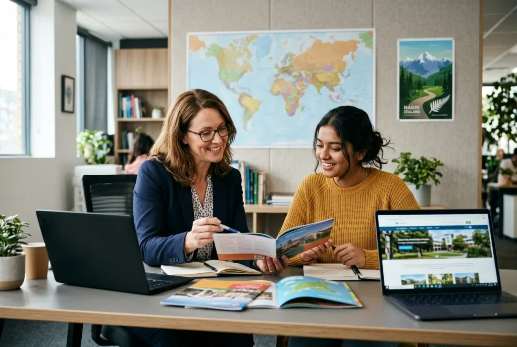 Education consultant guiding a Bangladeshi student on New Zealand university admission